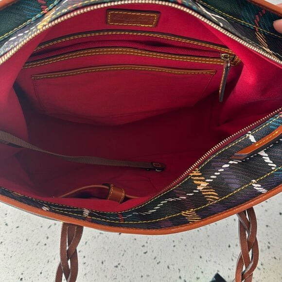 DOONEY & BOURKE Multicolored Leather Plaid Shopper Tote Shoulder Handbag Top Zip - Picture 6 of 16